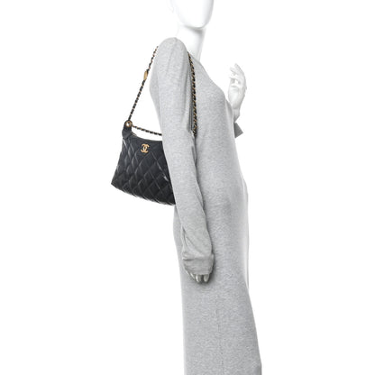 Chanel Shiny Lambskin Quilted CC Hobo Black 2 of 10