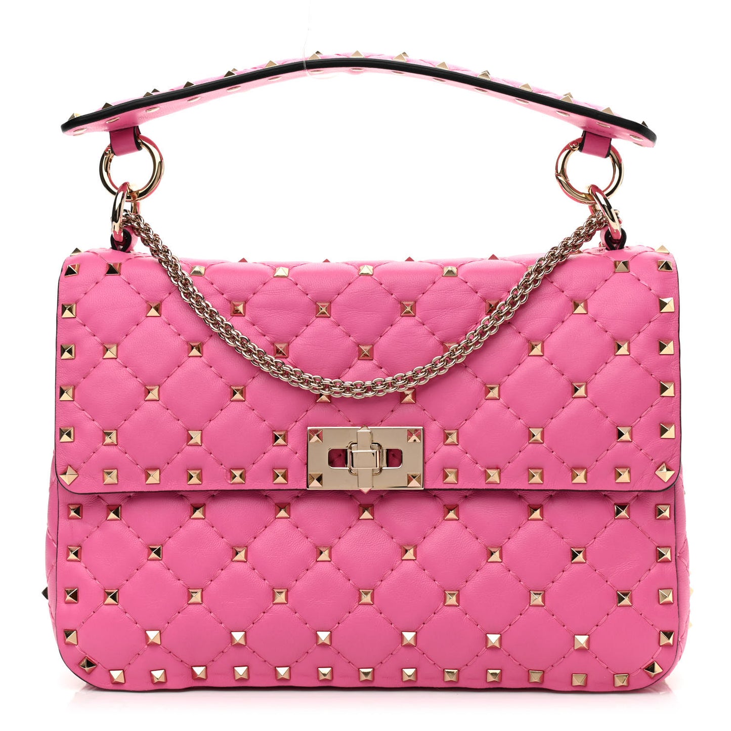 Nappa Medium Rockstud Spike Shoulder Bag Pink Orchid