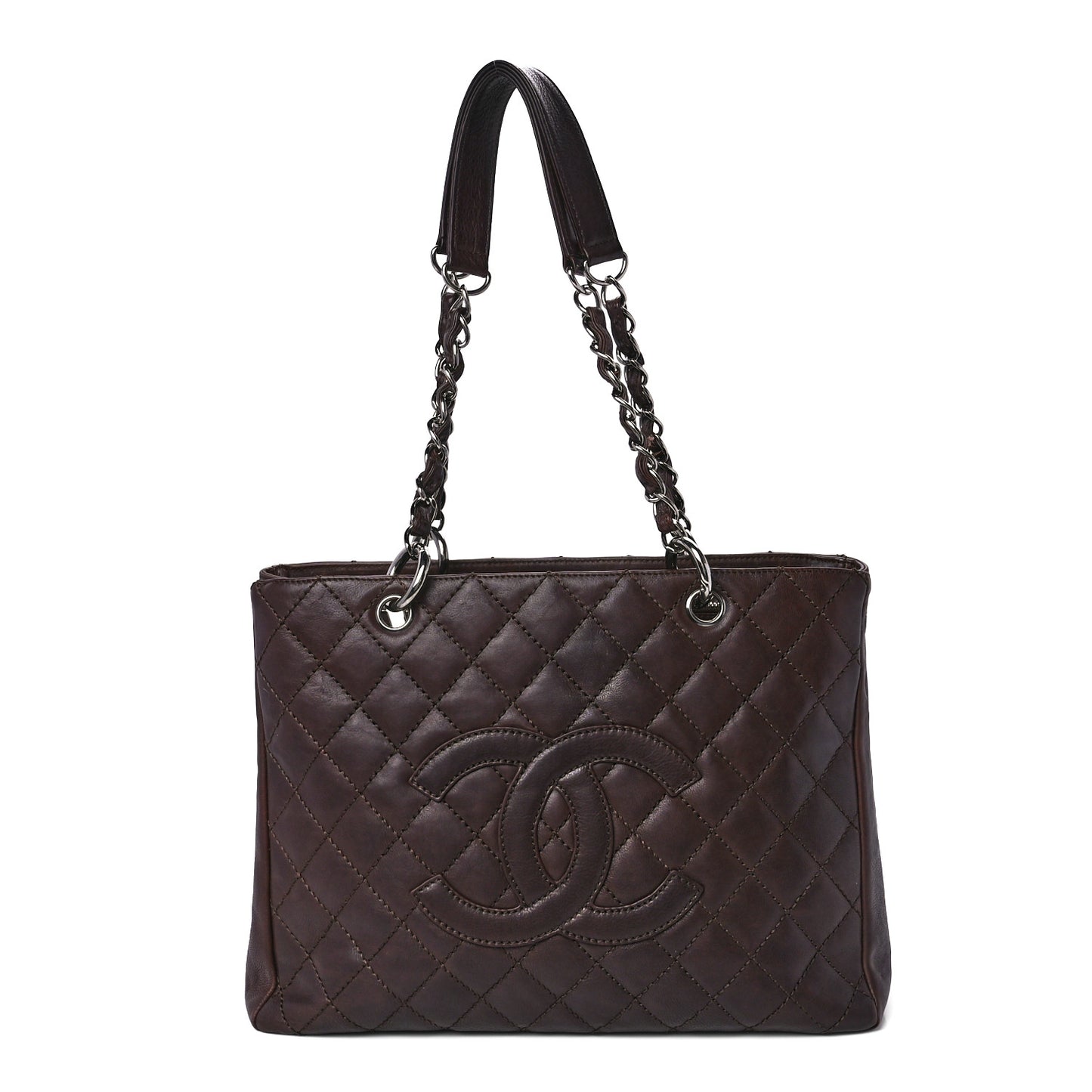 Calfskin Quilted Grand Shopping Tote GST Dark Brown