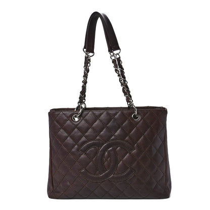 Chanel Calfskin Quilted Grand Shopping Tote GST Dark Brown 1 of 11