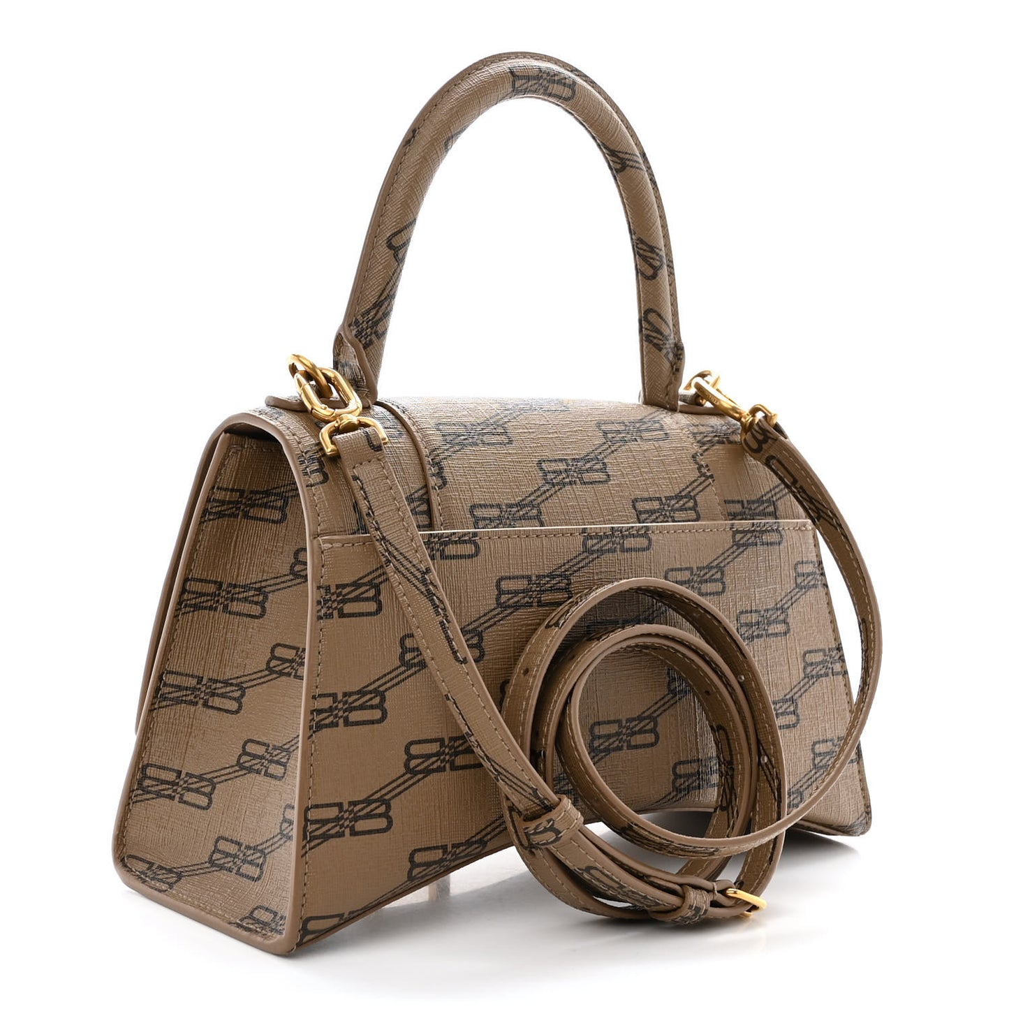 Coated Canvas BB Monogram Small Hourglass Top Handle Bag Beige Brown