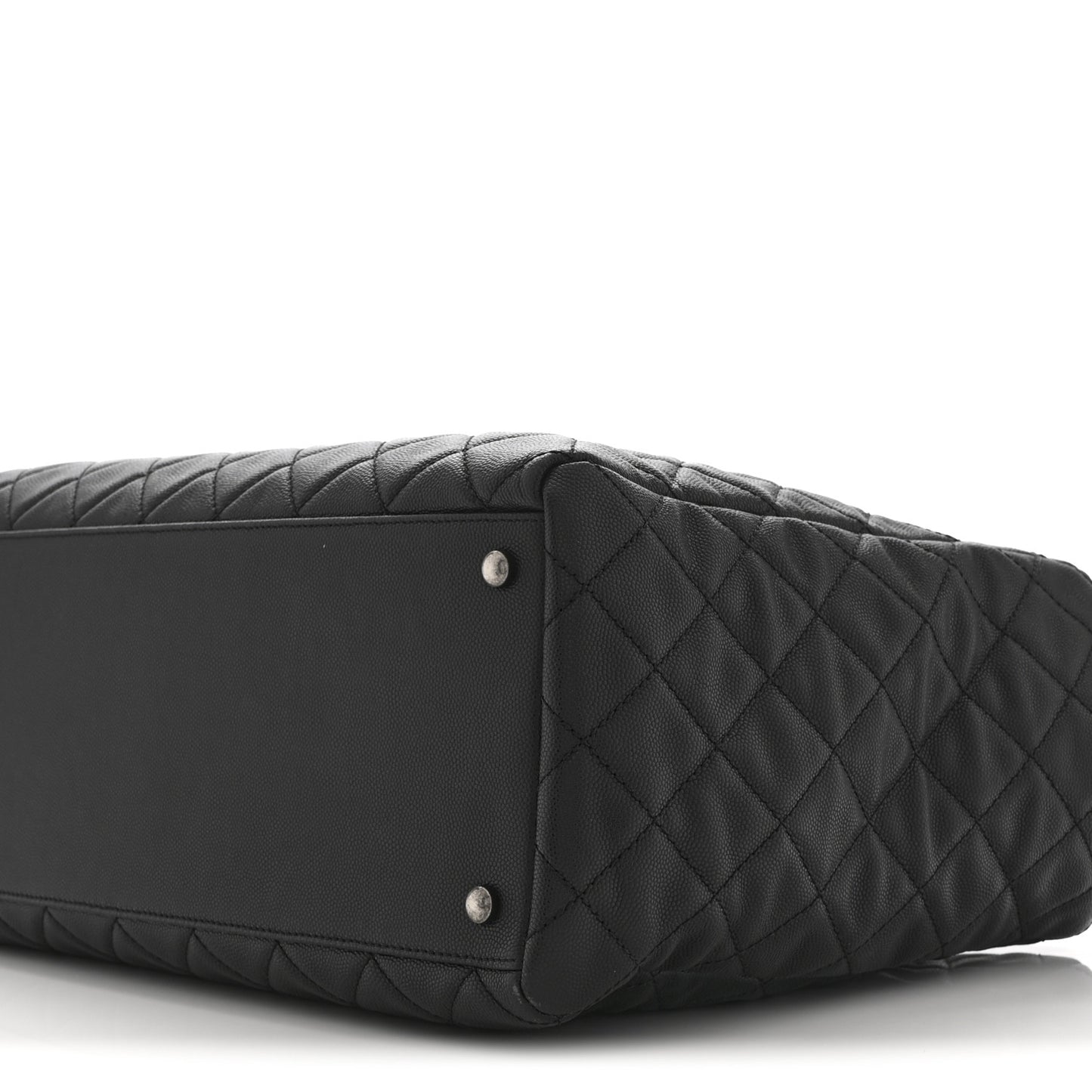 Caviar Quilted Large Coco Handle Shopping Tote Black