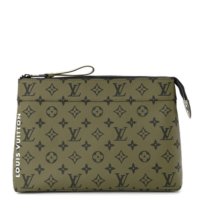 Louis Vuitton Monogram Pochette Voyage Souple Khaki Green Vermillion Red 1 of 10