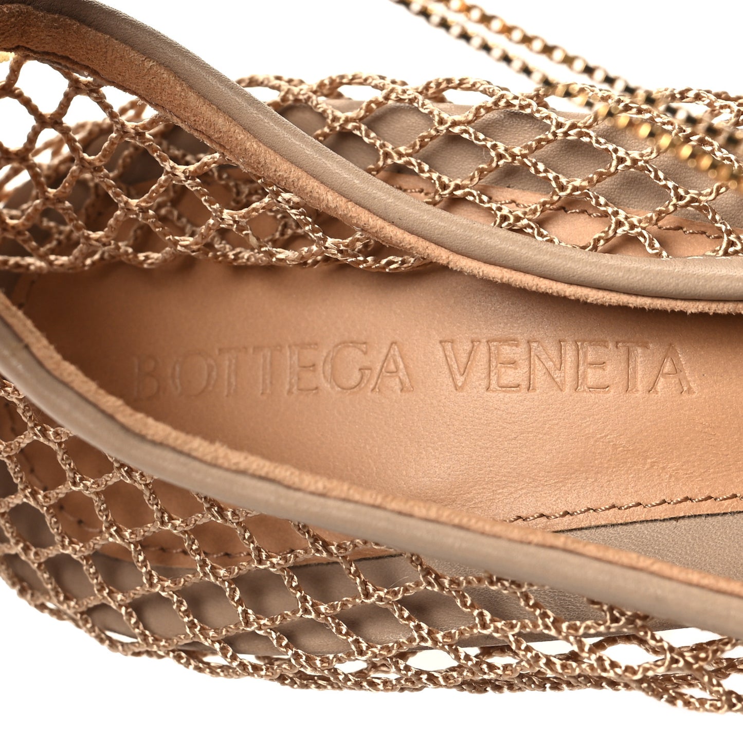Mesh Calfskin Chain Stretch Pumps 40 Beige
