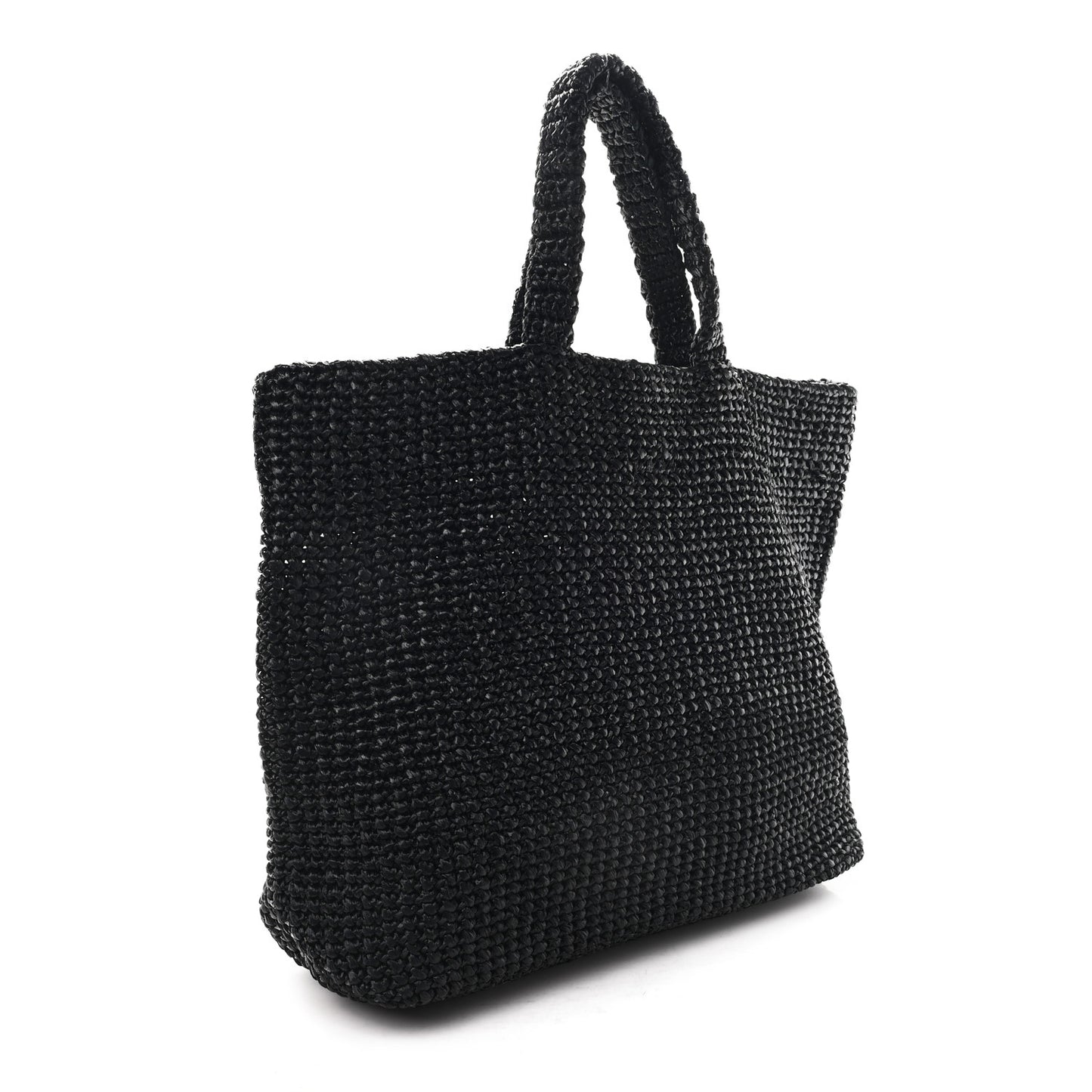 Yarn Raffia Effect Crochet Large Logo Tote Black