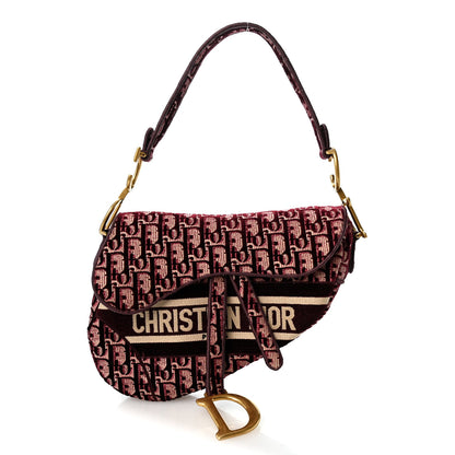 Christian Dior Velvet Oblique Saddle Bag Burgundy 1 of 9
