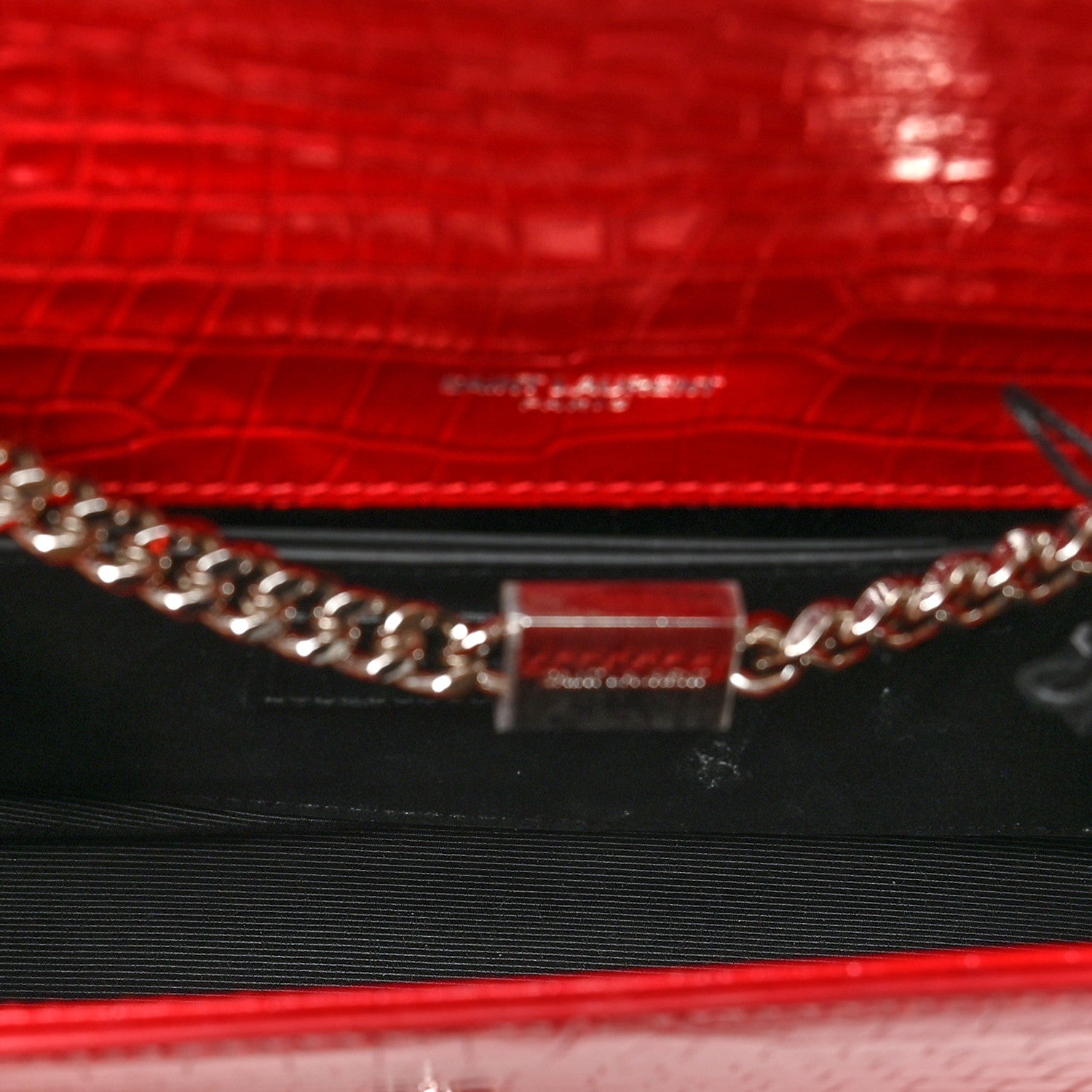 Saint Laurent Calfskin Crocodile Embossed Medium Classic Monogram Kate Tassel Satchel Red 5 of 9