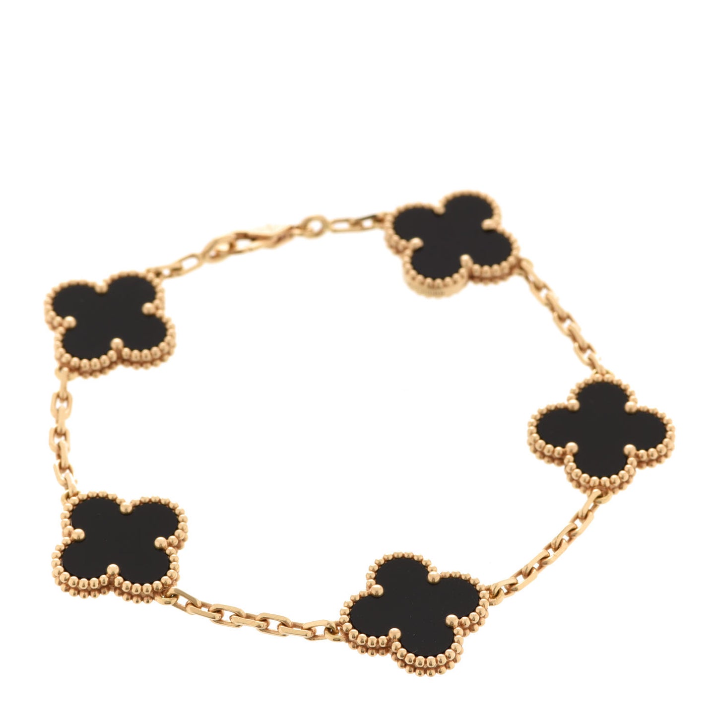 18K Yellow Gold Black Onyx 5 Motifs Vintage Alhambra Bracelet