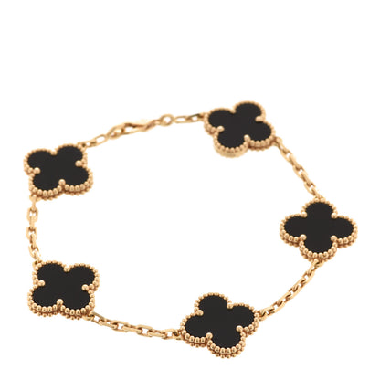 Van Cleef & Arpels 18K Yellow Gold Black Onyx 5 Motifs Vintage Alhambra Bracelet 1 of 7