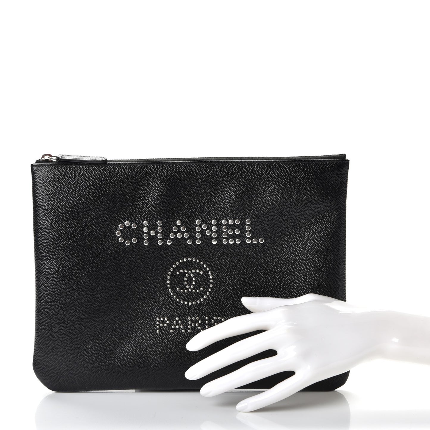 Caviar Studded Medium Deauville Pouch Black