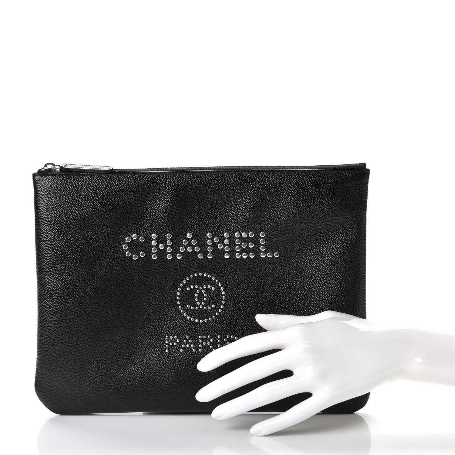 Chanel Caviar Studded Medium Deauville Pouch Black 2 of 10