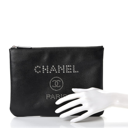 Chanel Caviar Studded Medium Deauville Pouch Black 2 of 10