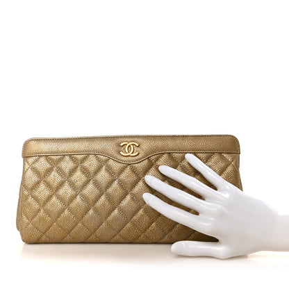 Chanel Metallic Caviar Quilted Clutch Gold 2 of 8