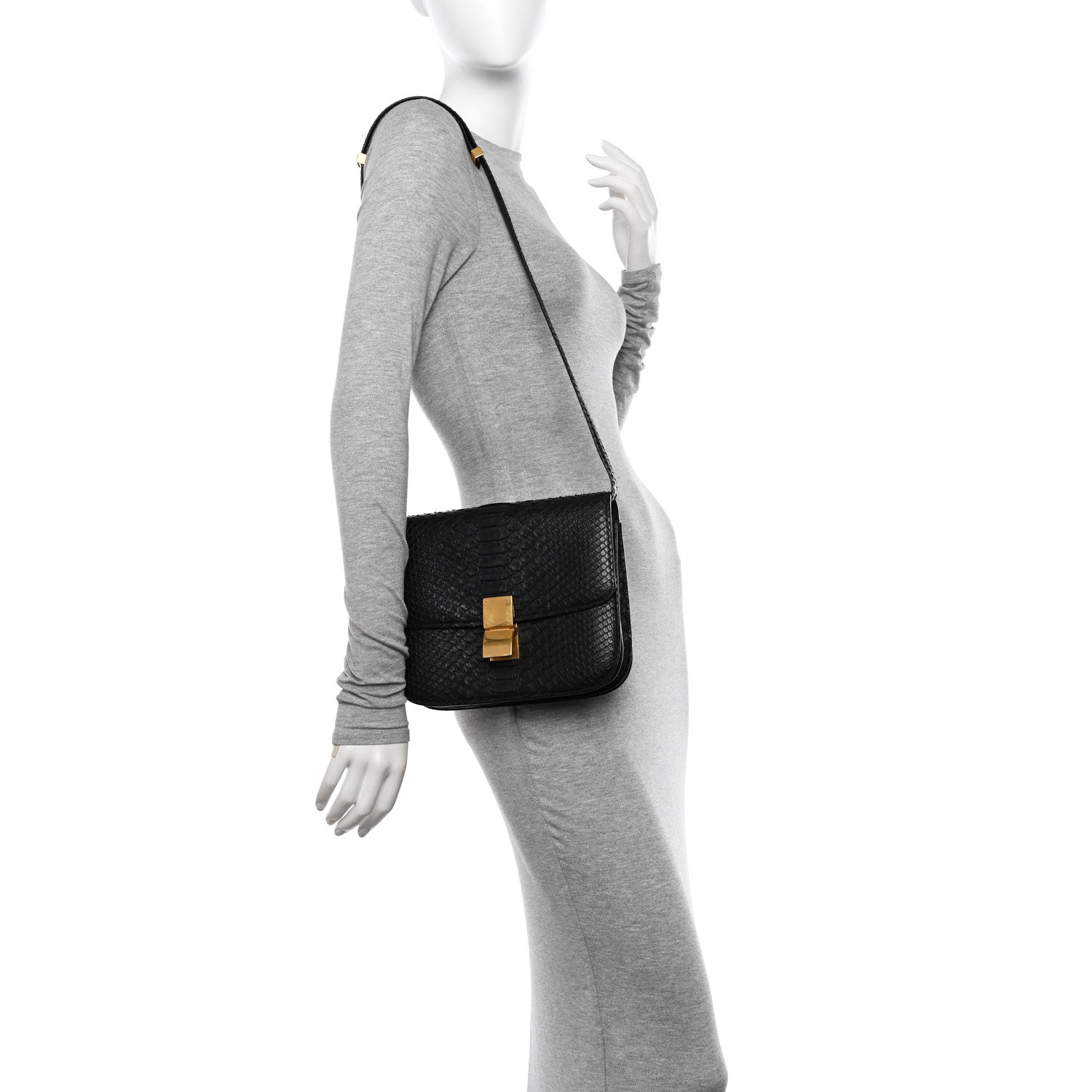 Celine Snakeskin Medium Classic Box Flap Bag Black 3 of 21
