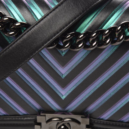 Chanel Calfskin Painted Chevron Embossed Medium Boy Flap Black 12 of 13