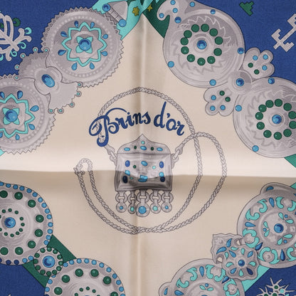 Hermes Silk Mousseline Brins D Or 90 Scarf Emeraude Blanc Bleu 3 of 7