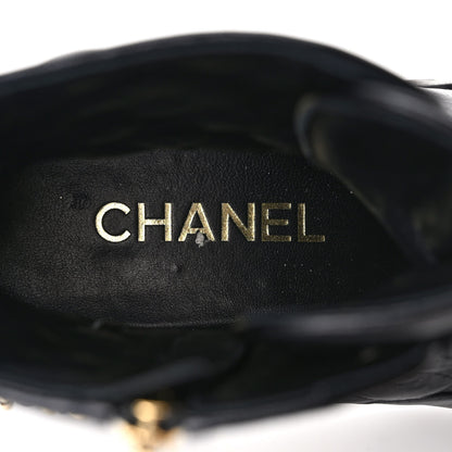 Chanel Shiny Calfskin Patent Quilted Chain Lace Up Combat Boots 40.5 Black 7 of 9