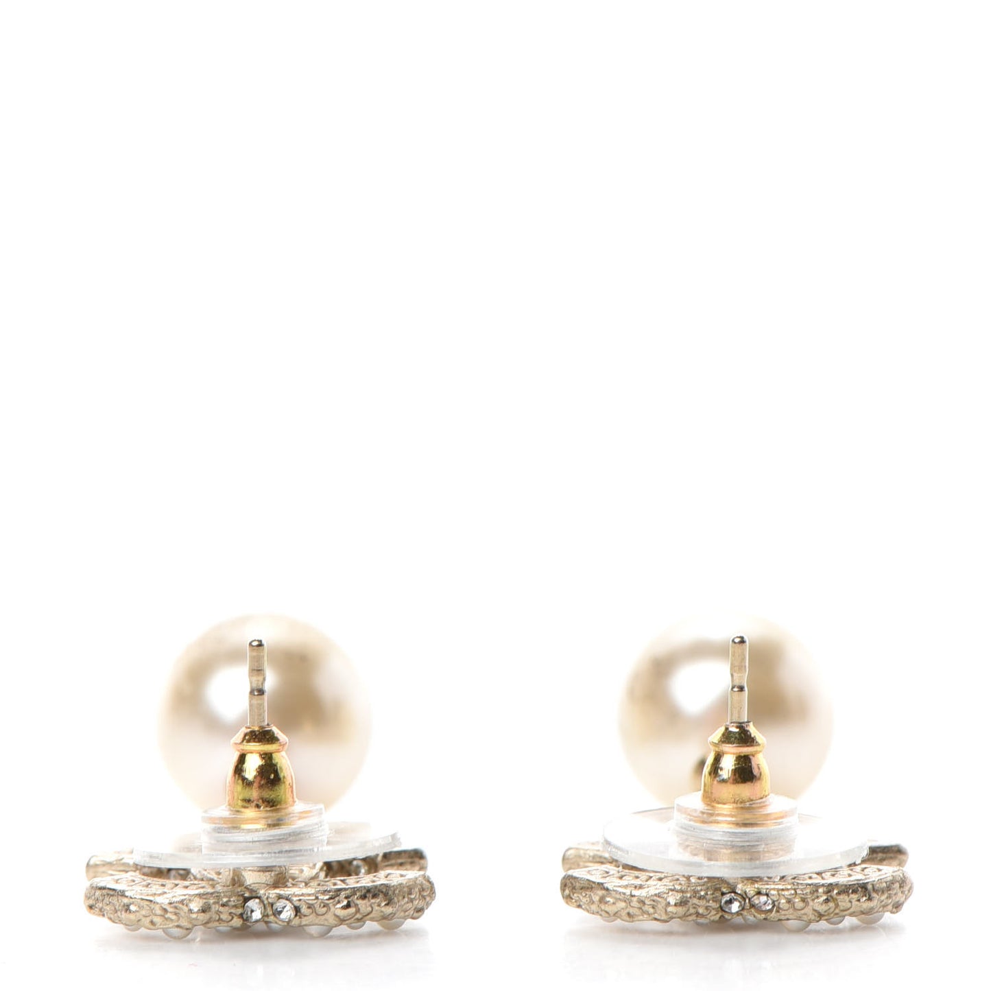 Pearl Crystal CC Drop Earrings Gold