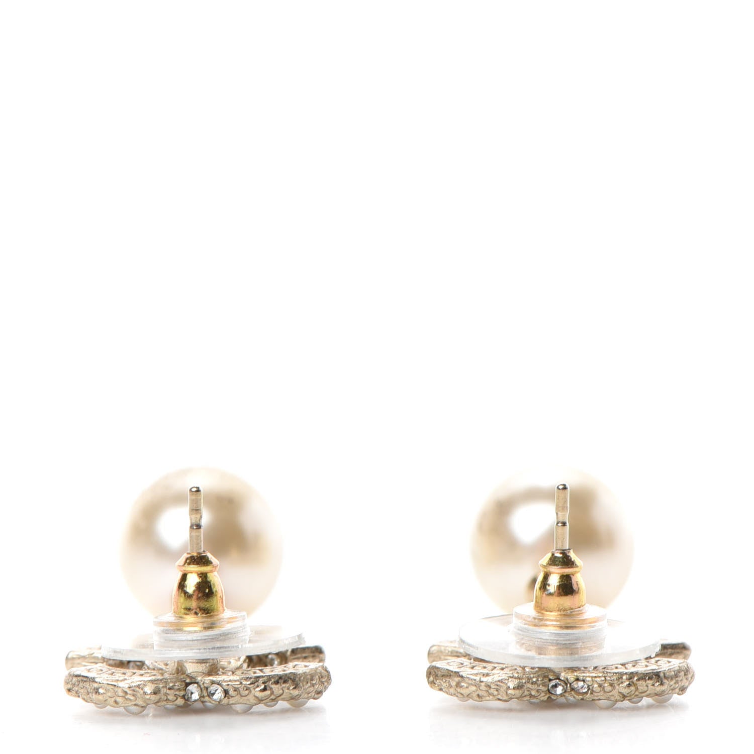 Chanel Pearl Crystal CC Drop Earrings Gold 3 of 6