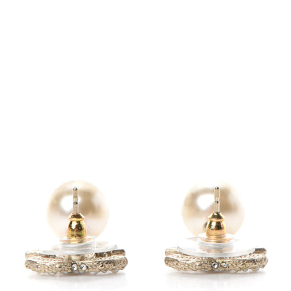 Chanel Pearl Crystal CC Drop Earrings Gold 3 of 6