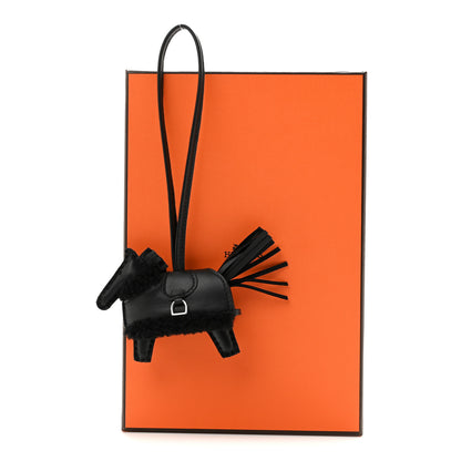 Hermes Milo Lambskin Merinos Wool Grigri Rodeo Robeo Plush Bag Charm PM Black 4 of 4