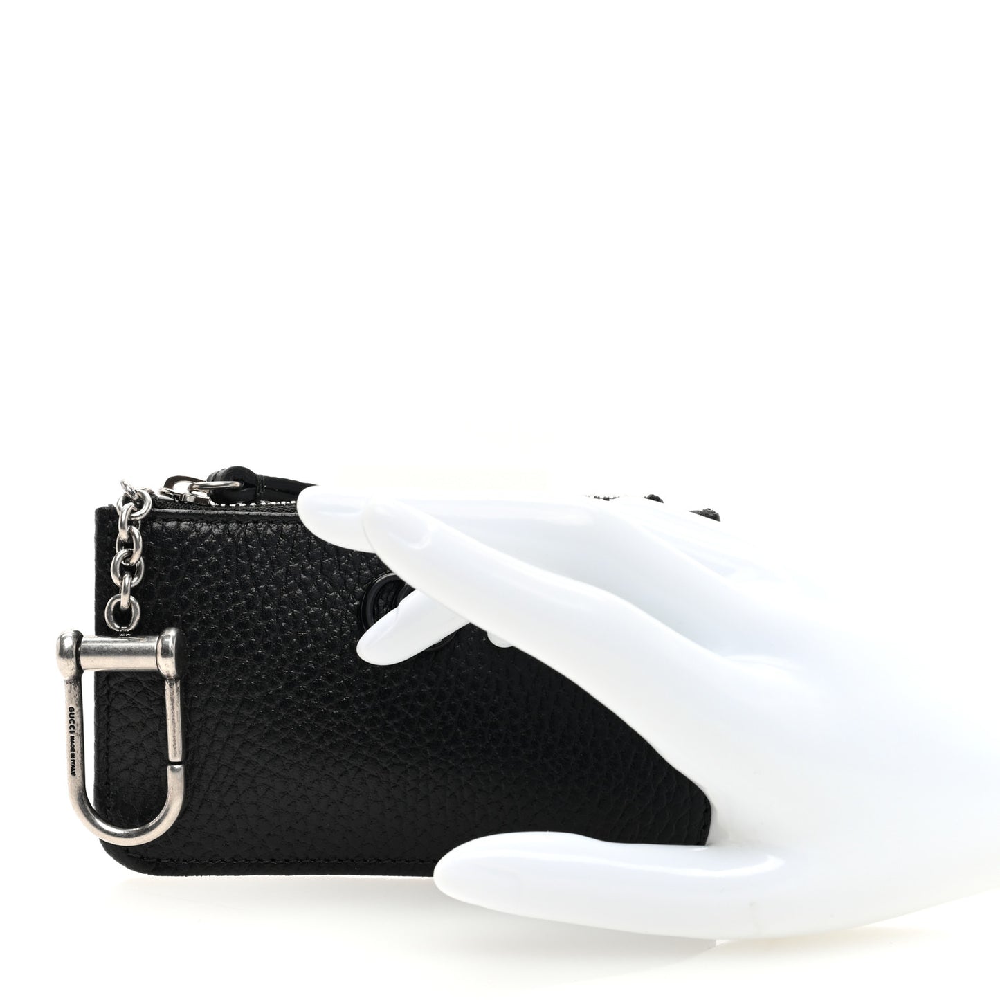 Dollar Calfskin Enamel Monochrome GG Marmont Key Case Card Holder Black