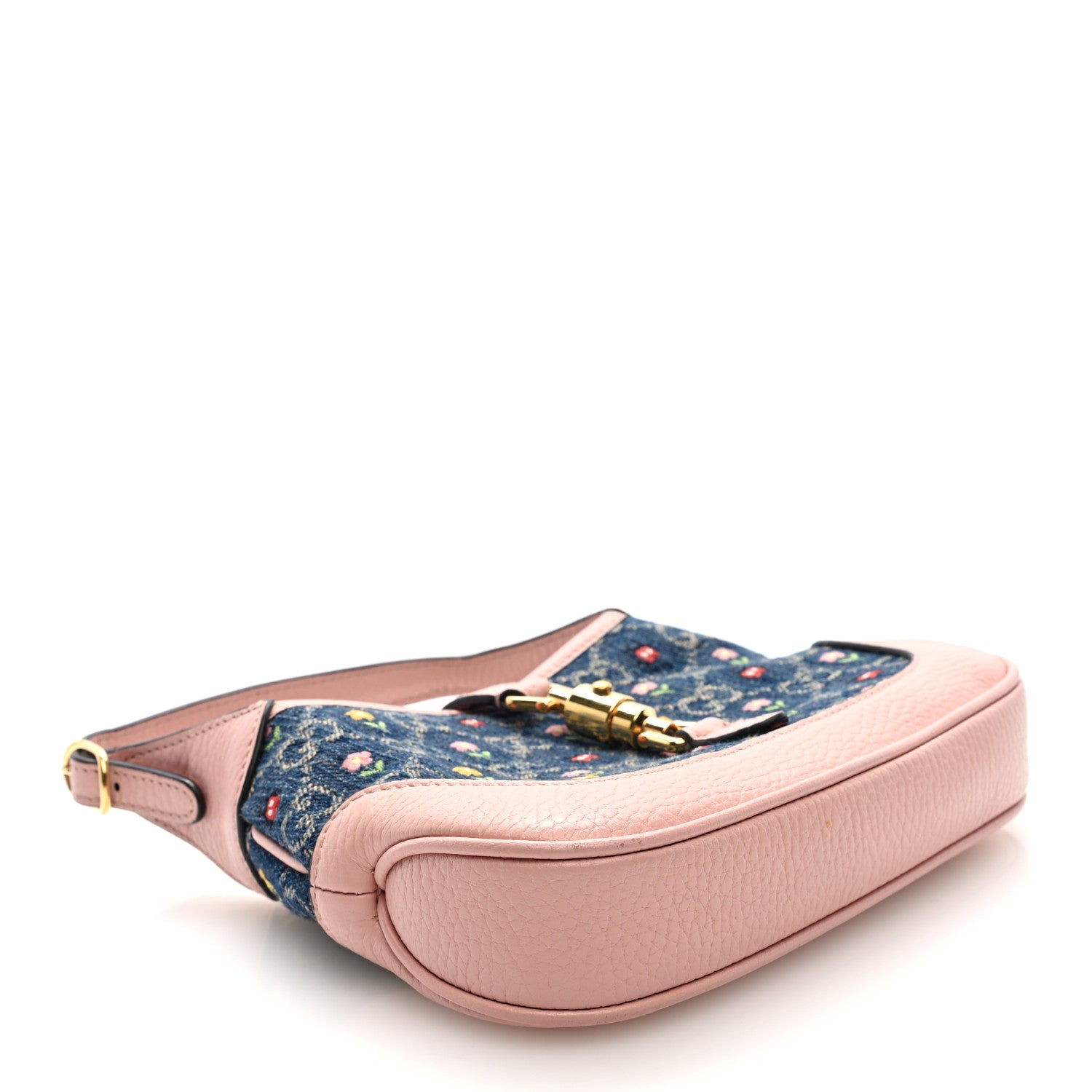 Gucci New Denim GG Monogram Calfskin Love Parade Mini Jackie 1961 Hobo Light Pink 4 of 10