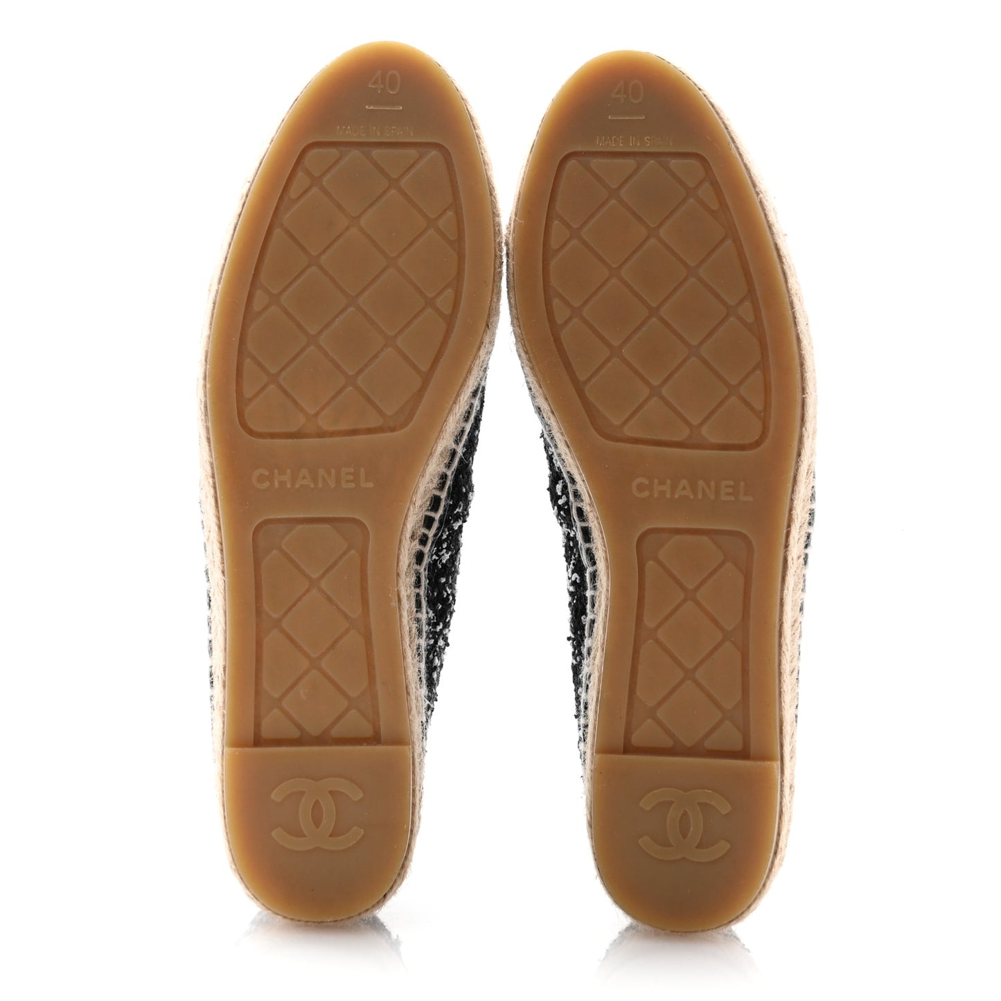 Tweed Lambskin Patent CC Espadrilles 40 Black White