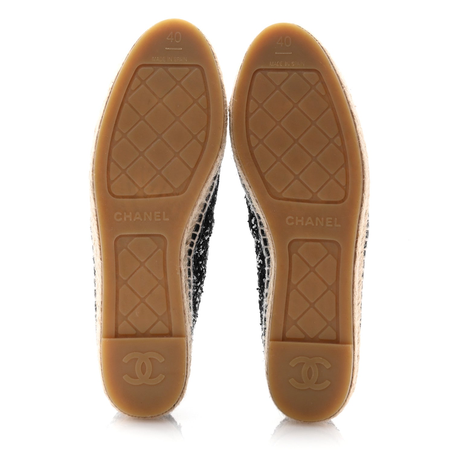 Chanel Tweed Lambskin Patent CC Espadrilles 40 Black White 5 of 9