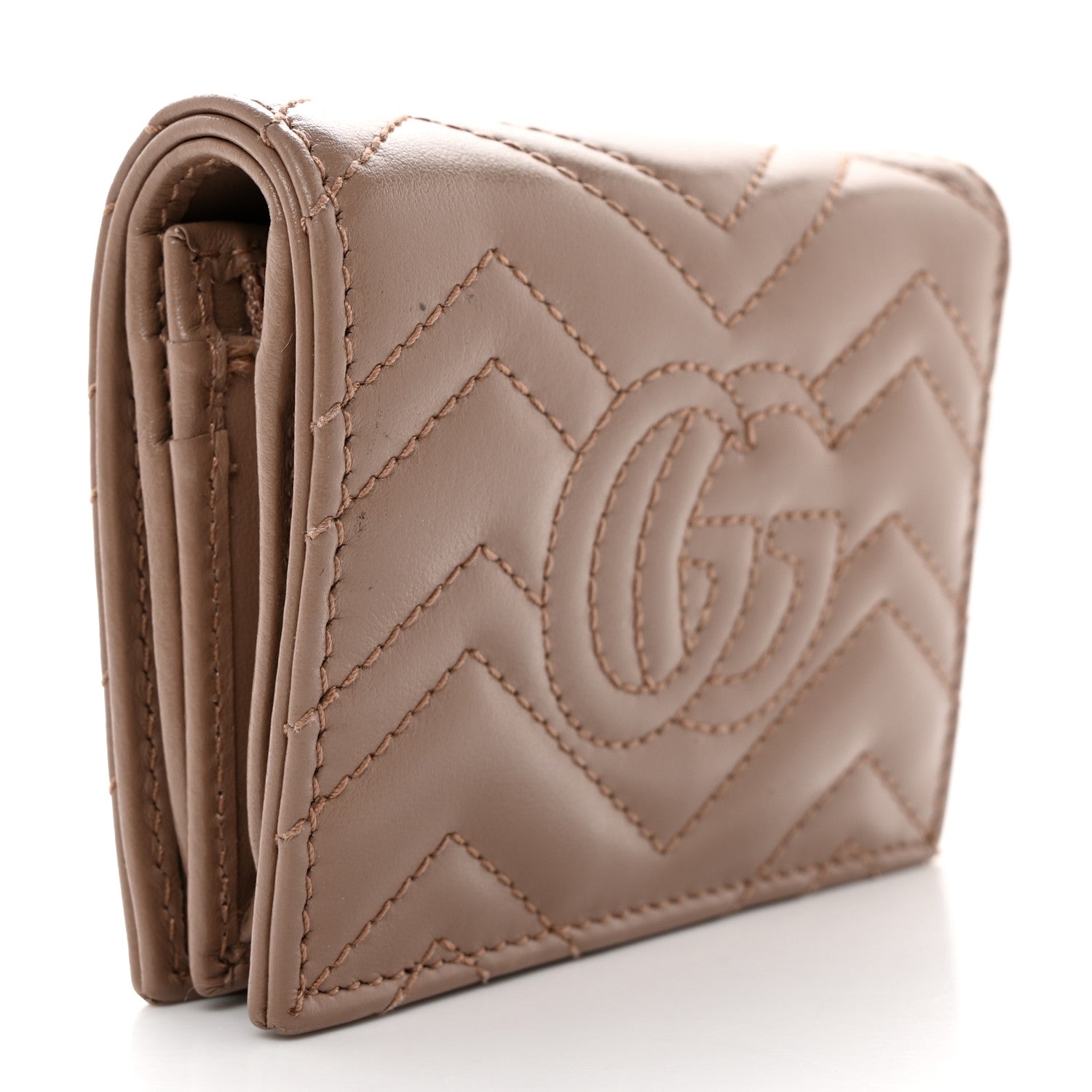 Gucci Calfskin Matelasse GG Marmont Card Case Wallet Porcelain Rose 3 of 10