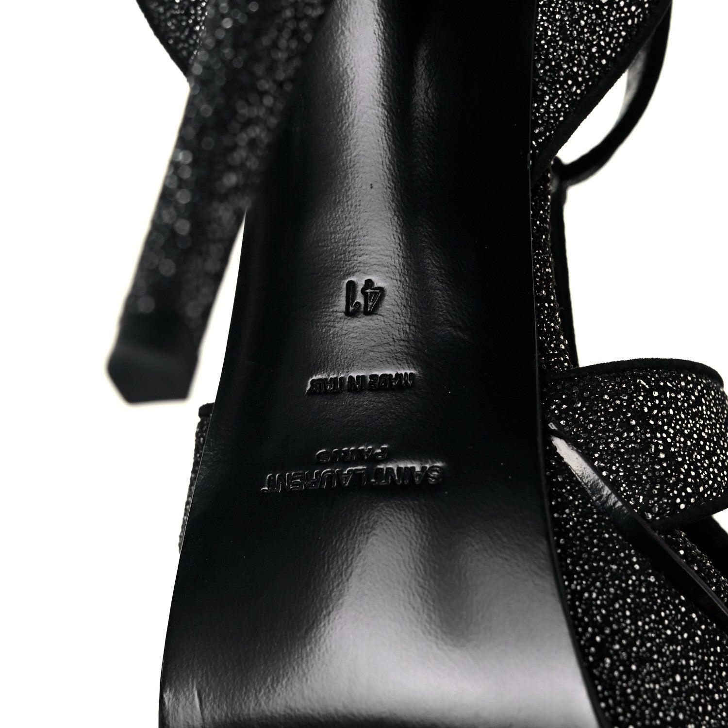 Saint Laurent Glitter Effect Calfskin Tribute 105 Platform Sandals 41 Black 6 of 8