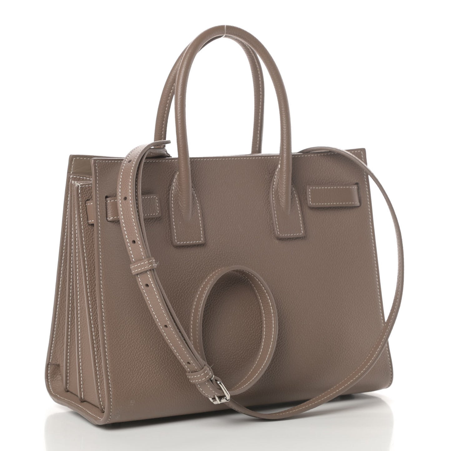 Grained Calfskin Topstich Baby Sac De Jour Taupe