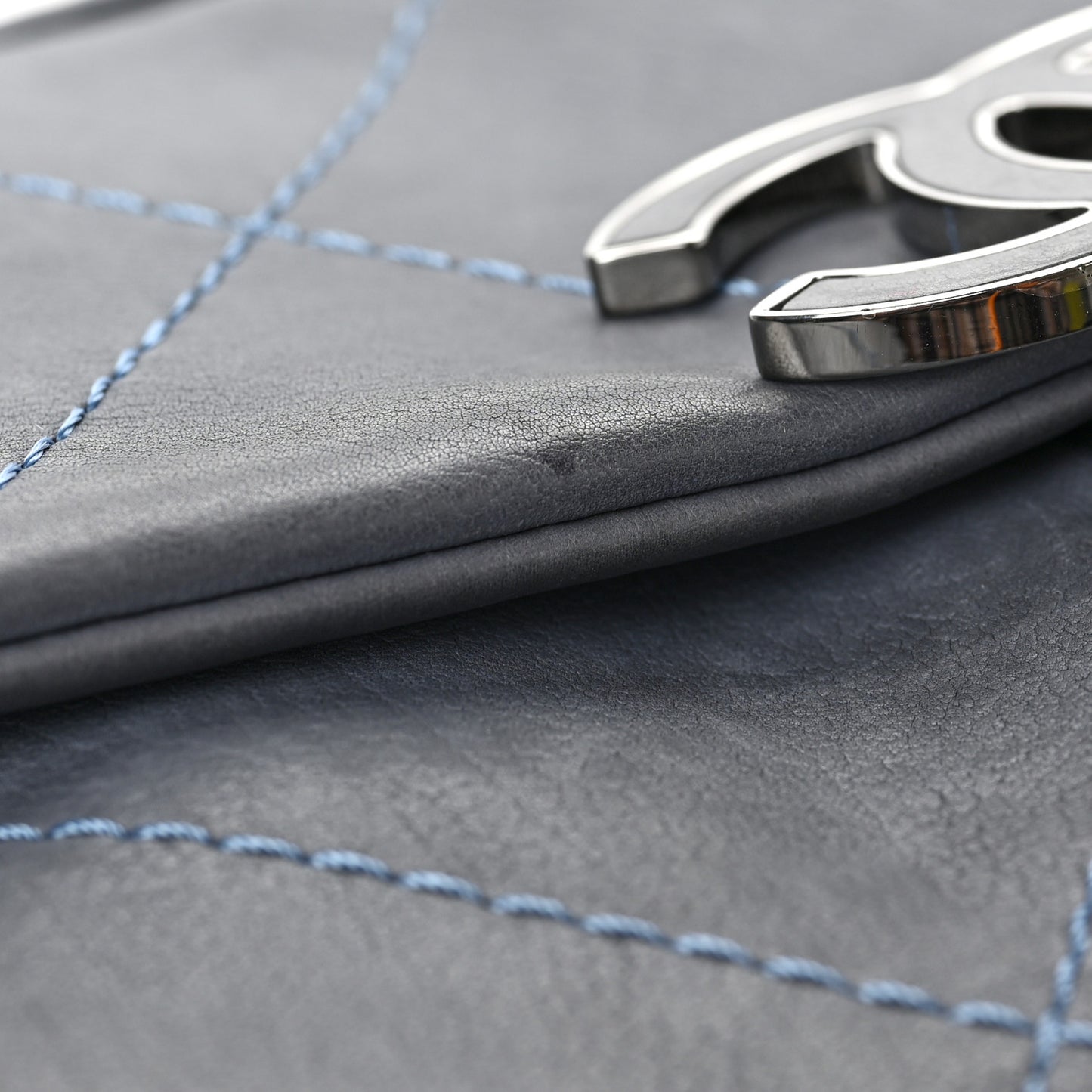 Washed Calfskin Diamond Stitch Hamptons Clutch With Chain Blue