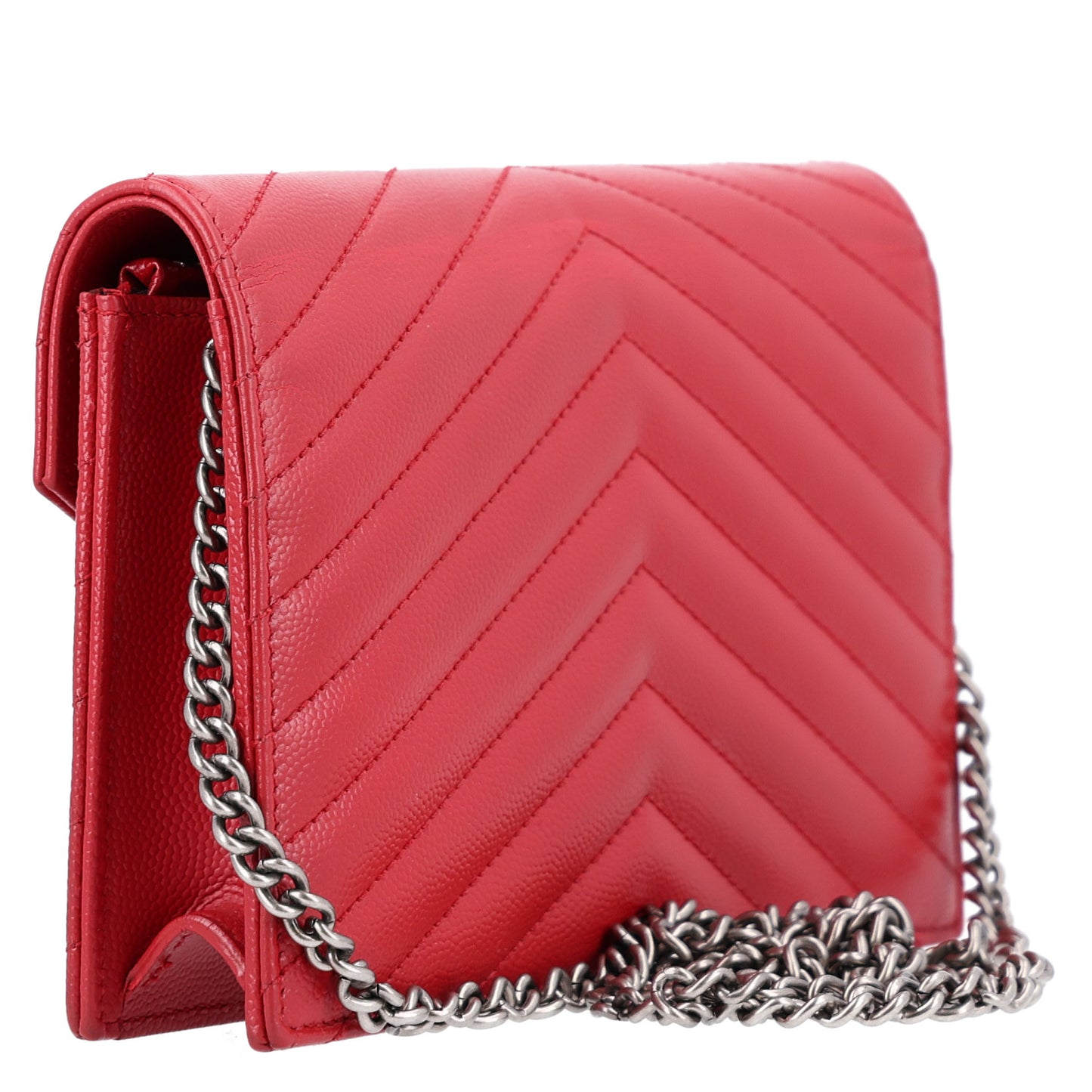 Grain De Poudre Matelasse Chevron Monogram Chain Wallet Palissandre