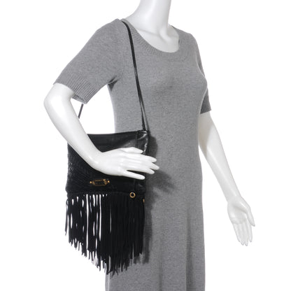 Jimmy Choo Leather Suede Fringe Tita Convertible Clutch Black 4 of 9