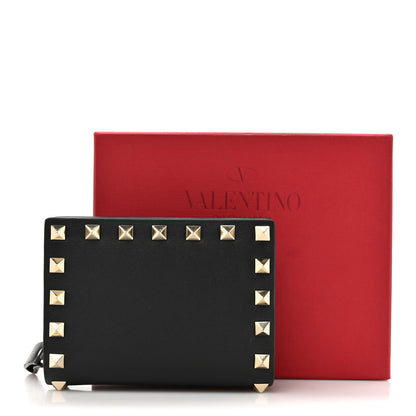 Valentino Garavani Vitello Rockstud Compact Zip Around Wallet Black 9 of 9