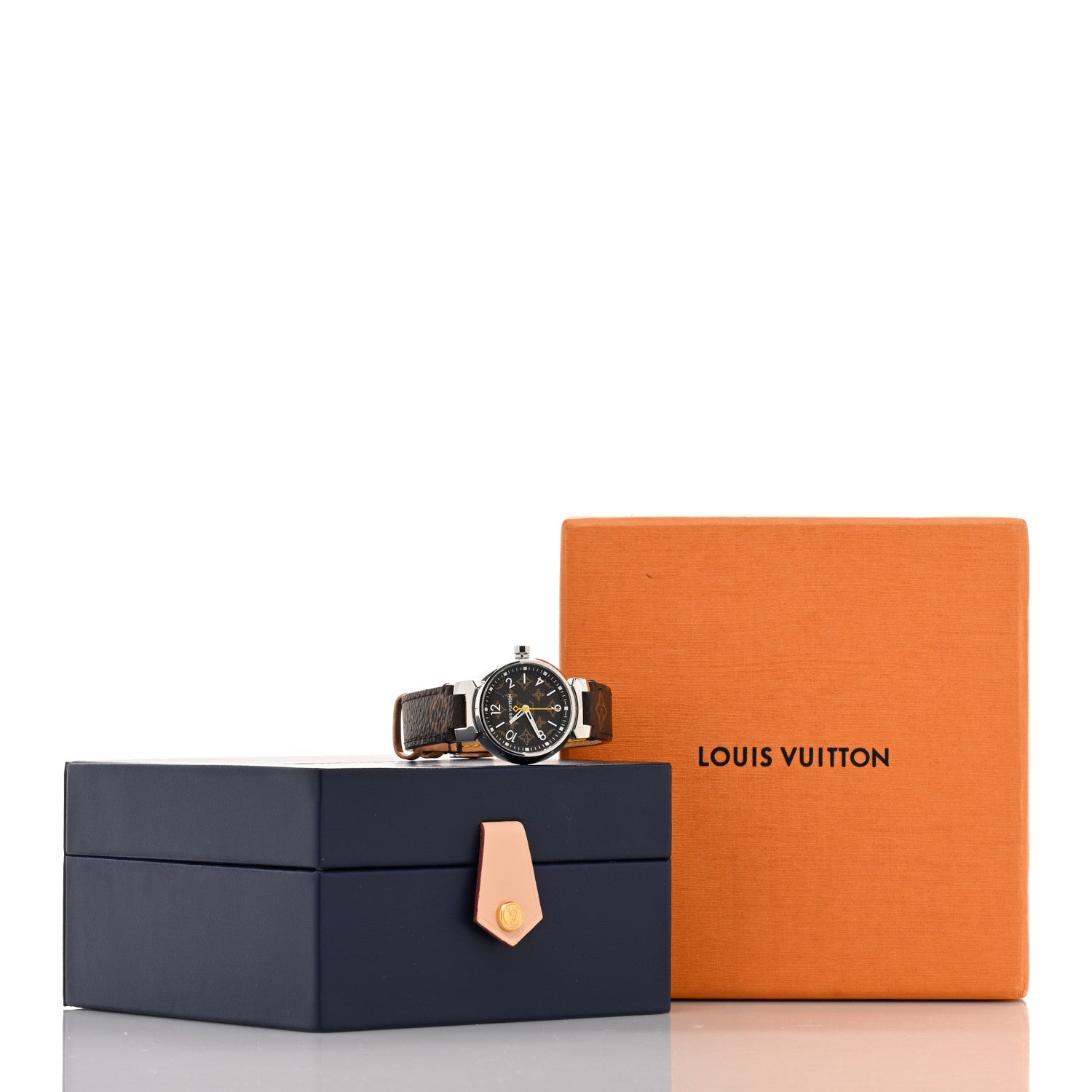 Louis Vuitton Stainless Steel Monogram 28mm Tambour Quartz Watch Brown 5 of 5