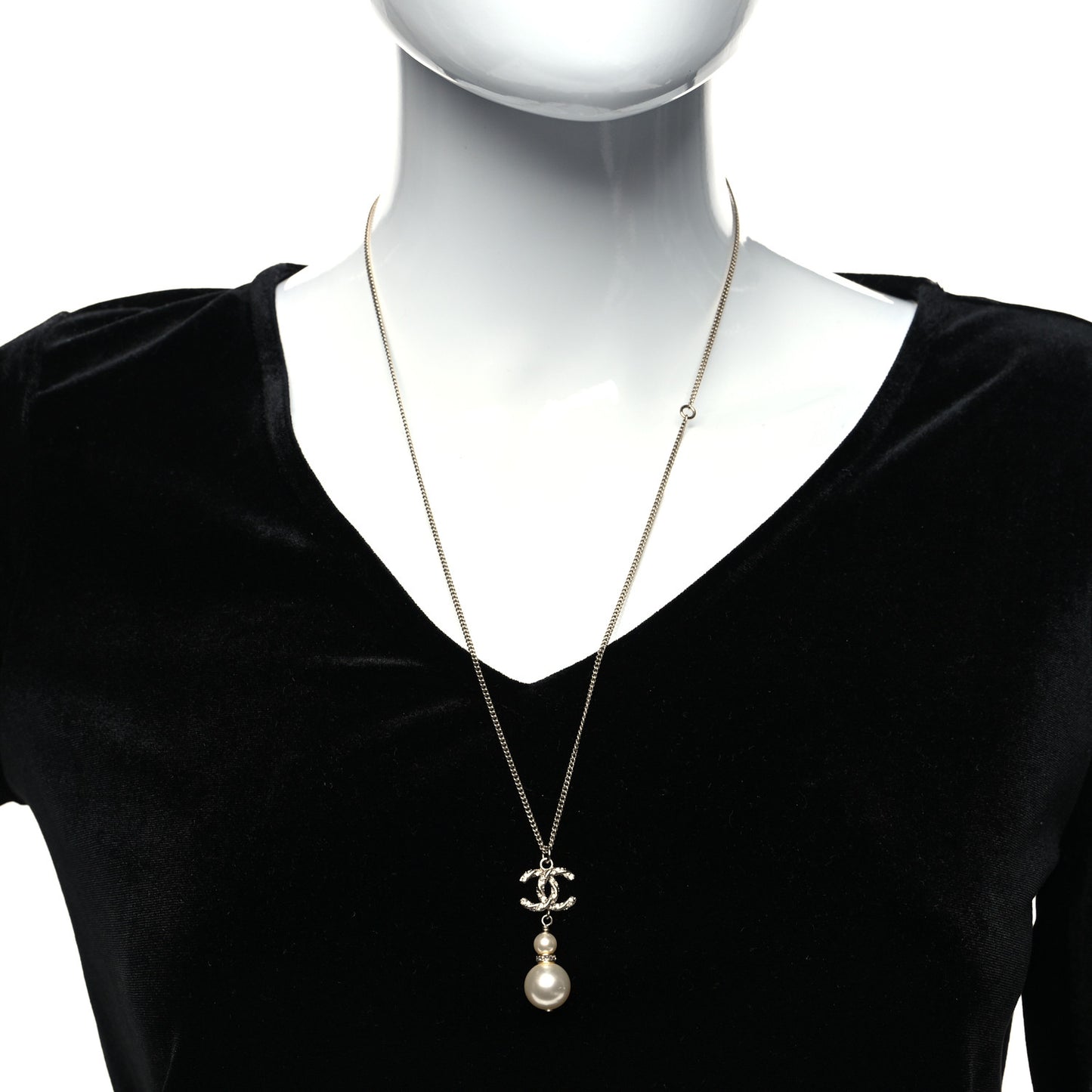 Pearl CC Pendant Necklace Gold