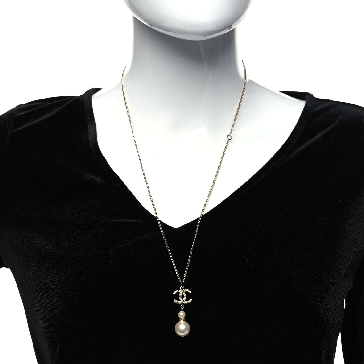Chanel Pearl CC Pendant Necklace Gold 2 of 5