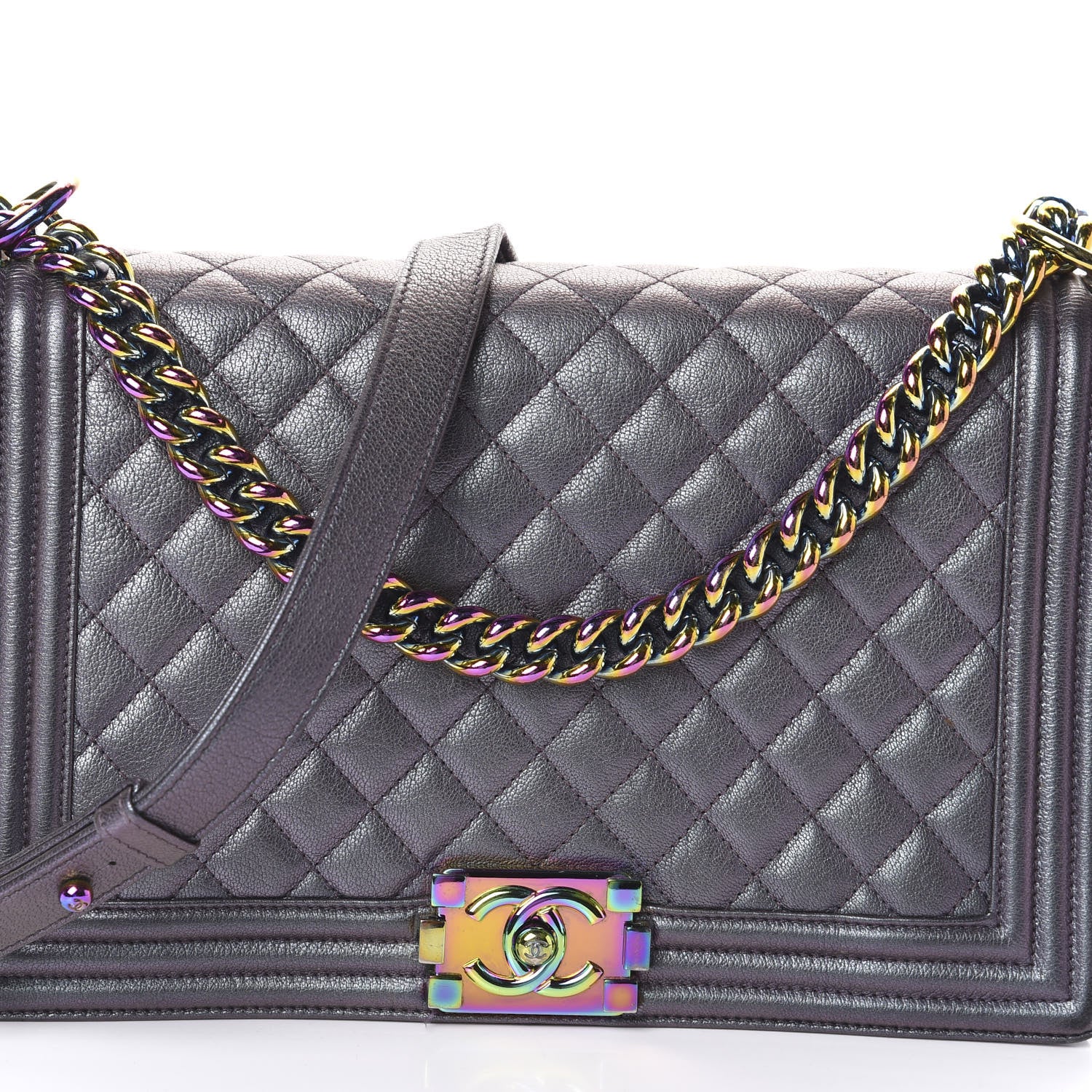 Chanel Iridescent Goatskin Quilted New Medium Boy Flap Purple 8 of 10