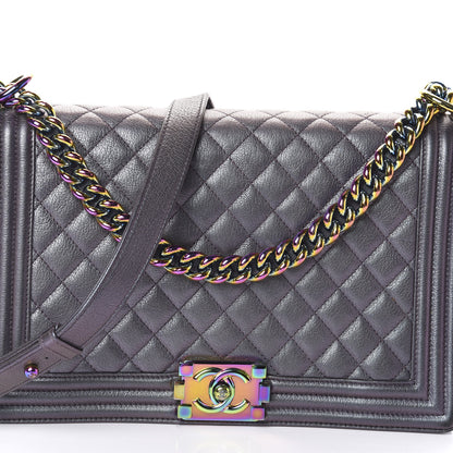 Chanel Iridescent Goatskin Quilted New Medium Boy Flap Purple 8 of 10