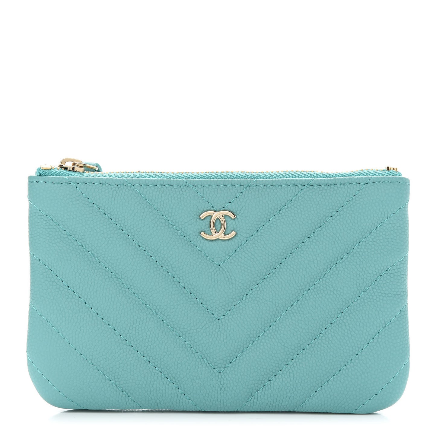 Caviar Chevron Quilted Small Cosmetic Case Light Blue