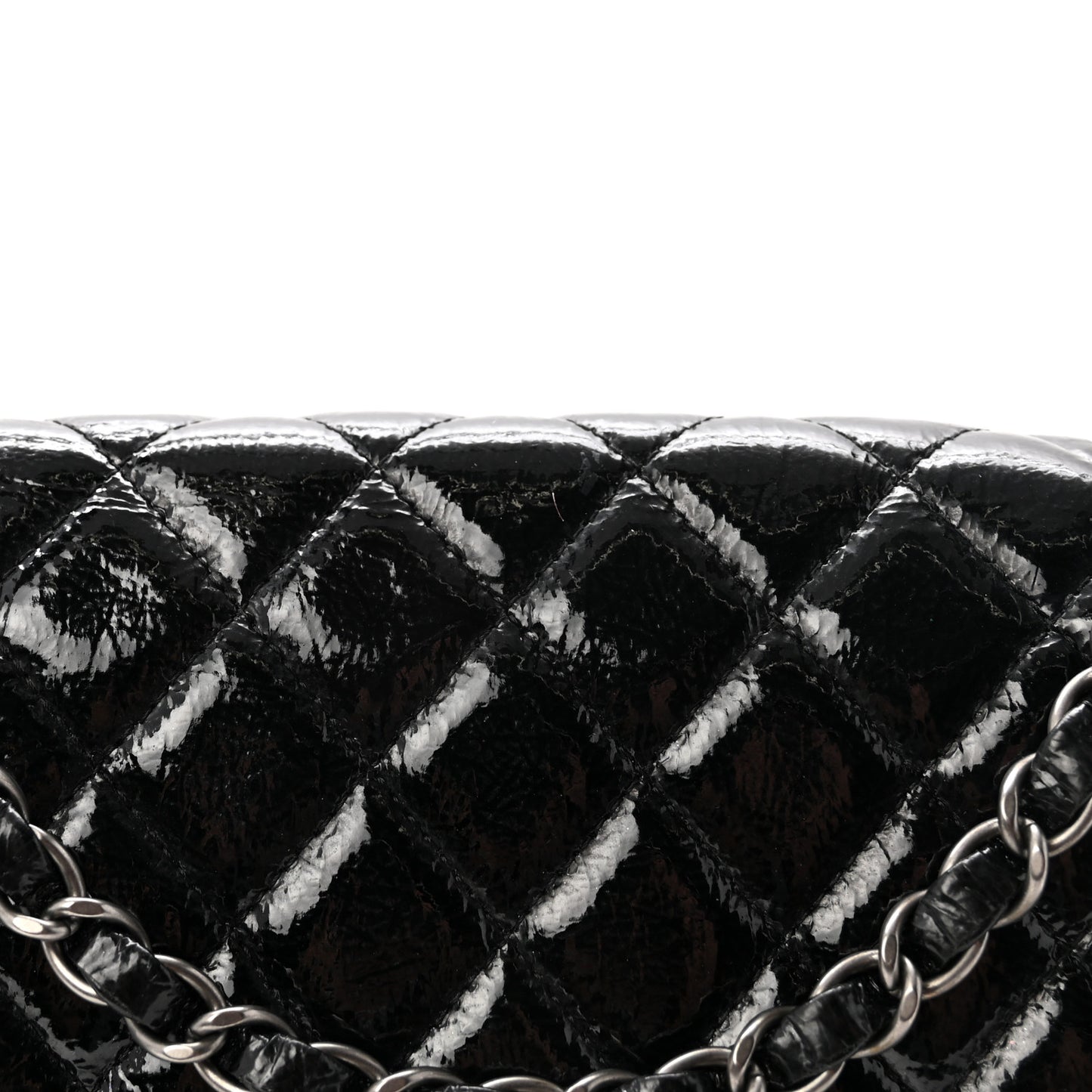 Crumpled Patent Quilted Medium Double Flap Black