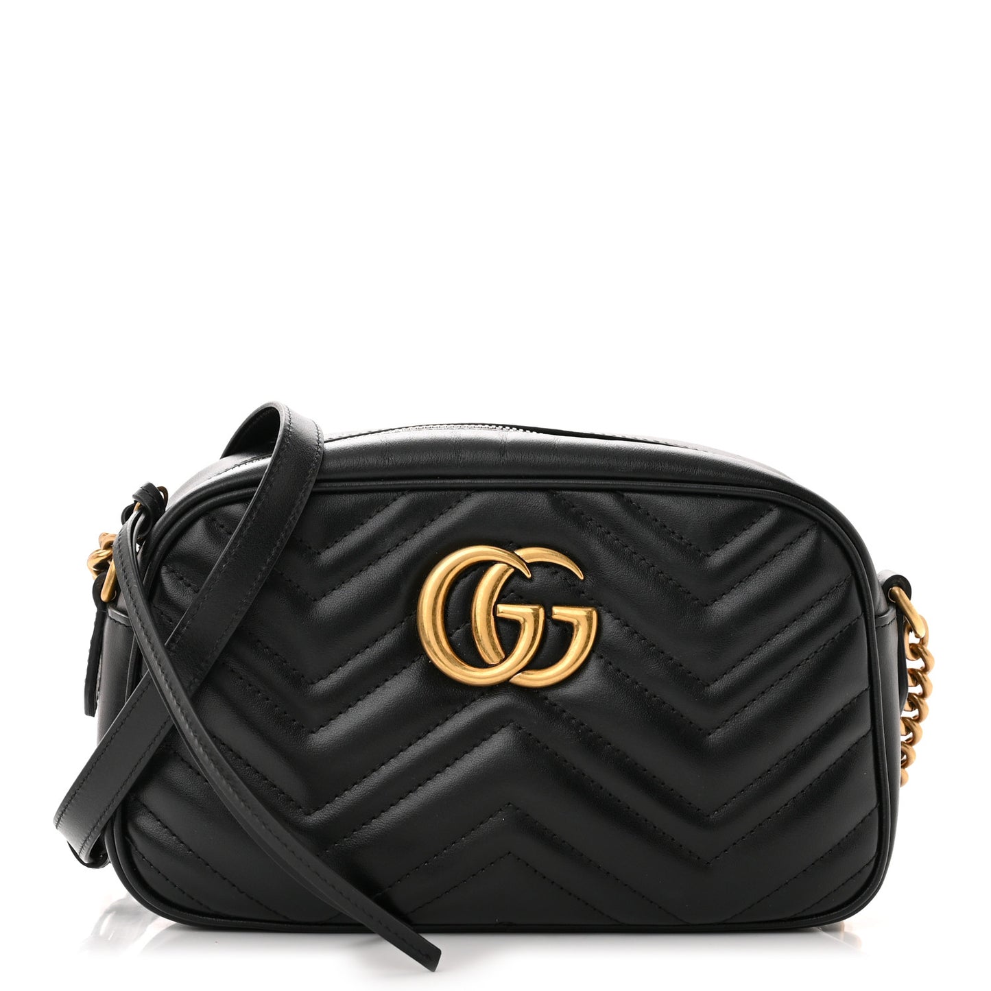 Calfskin Matelasse Small GG Marmont Chain Shoulder Bag Black