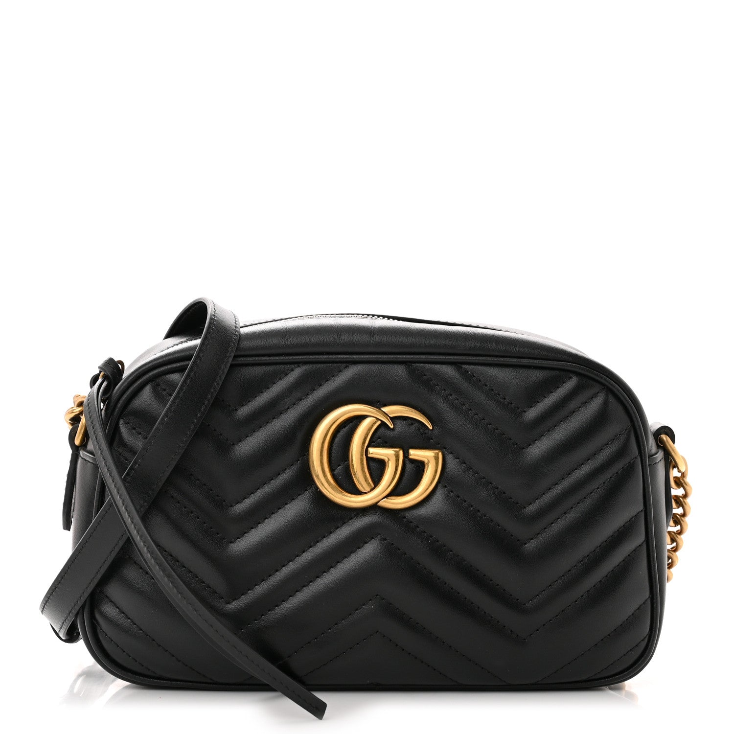 Gucci Calfskin Matelasse Small GG Marmont Chain Shoulder Bag Black 1 of 11