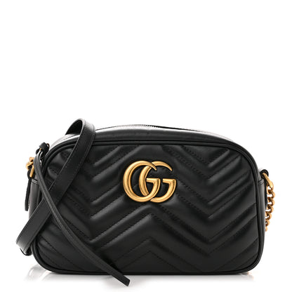 Gucci Calfskin Matelasse Small GG Marmont Chain Shoulder Bag Black 1 of 11