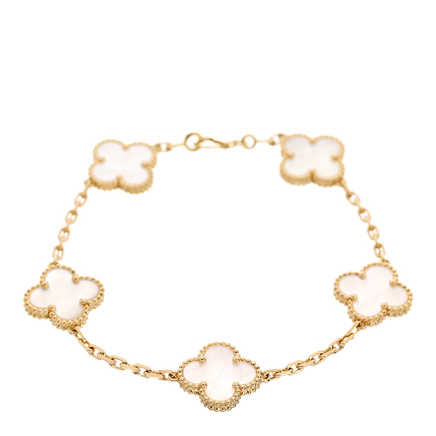 18K Yellow Gold Mother of Pearl 5 Motifs Vintage Alhambra Bracelet