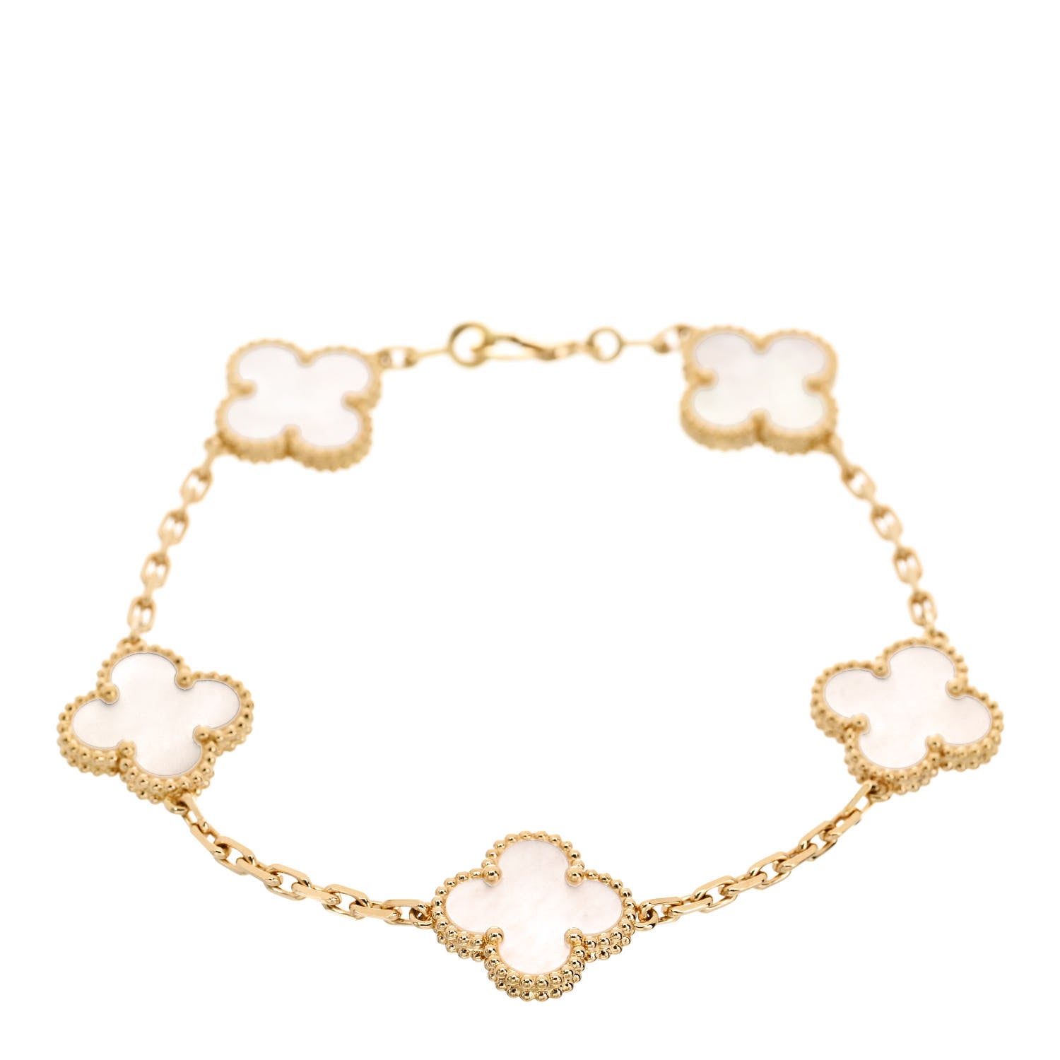 Van Cleef & Arpels 18K Yellow Gold Mother of Pearl 5 Motifs Vintage Alhambra Bracelet 1 of 4