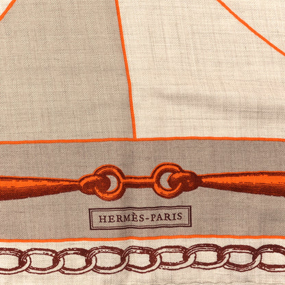 Hermes Cashmere Silk L'Effet Kaleidoscope Shawl 140 Natural Brun Orange 2 of 4