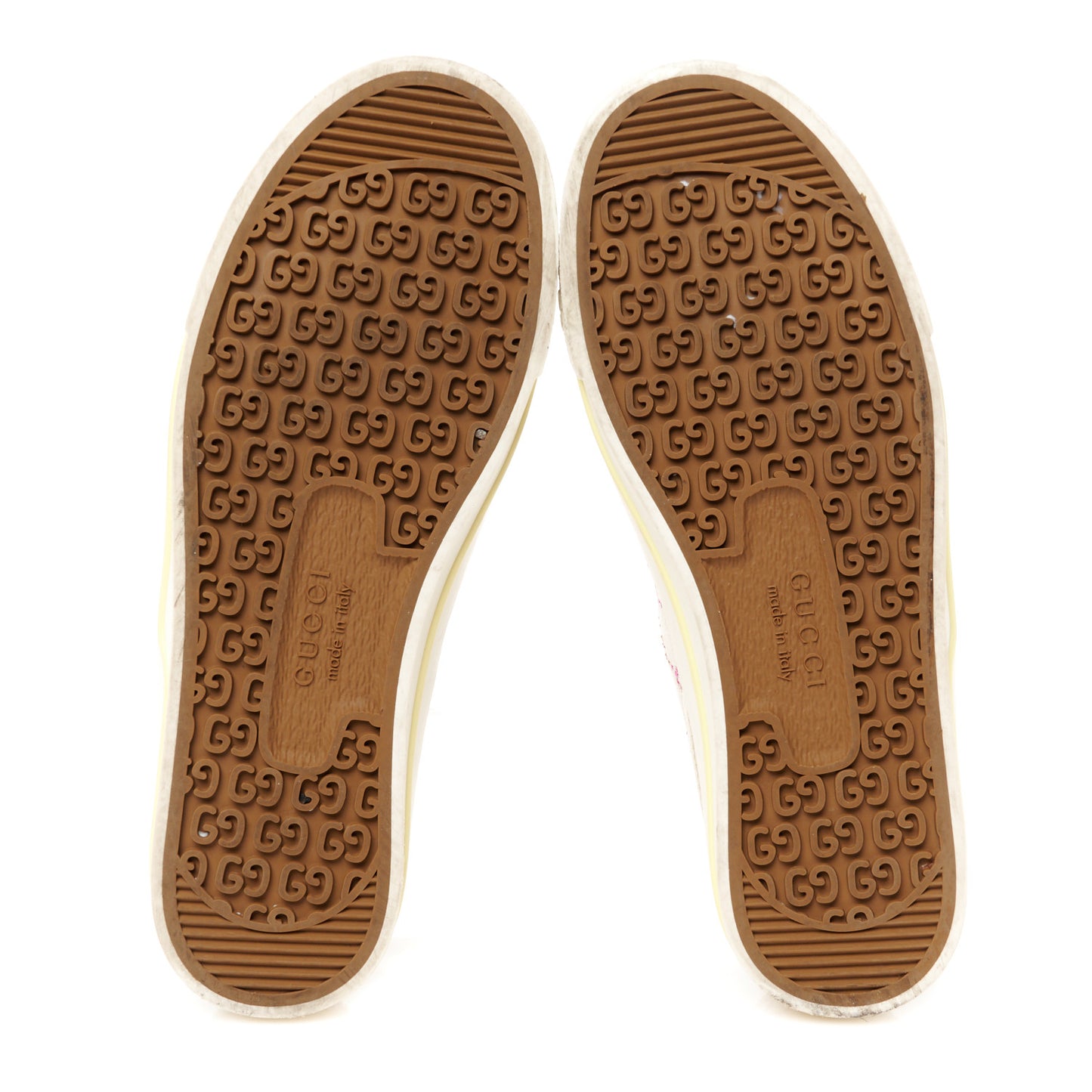 Canvas Lame Crystal GG Monogram Womens 1977 Tennis Sneakers 38 Gardenia Silver Mystic White